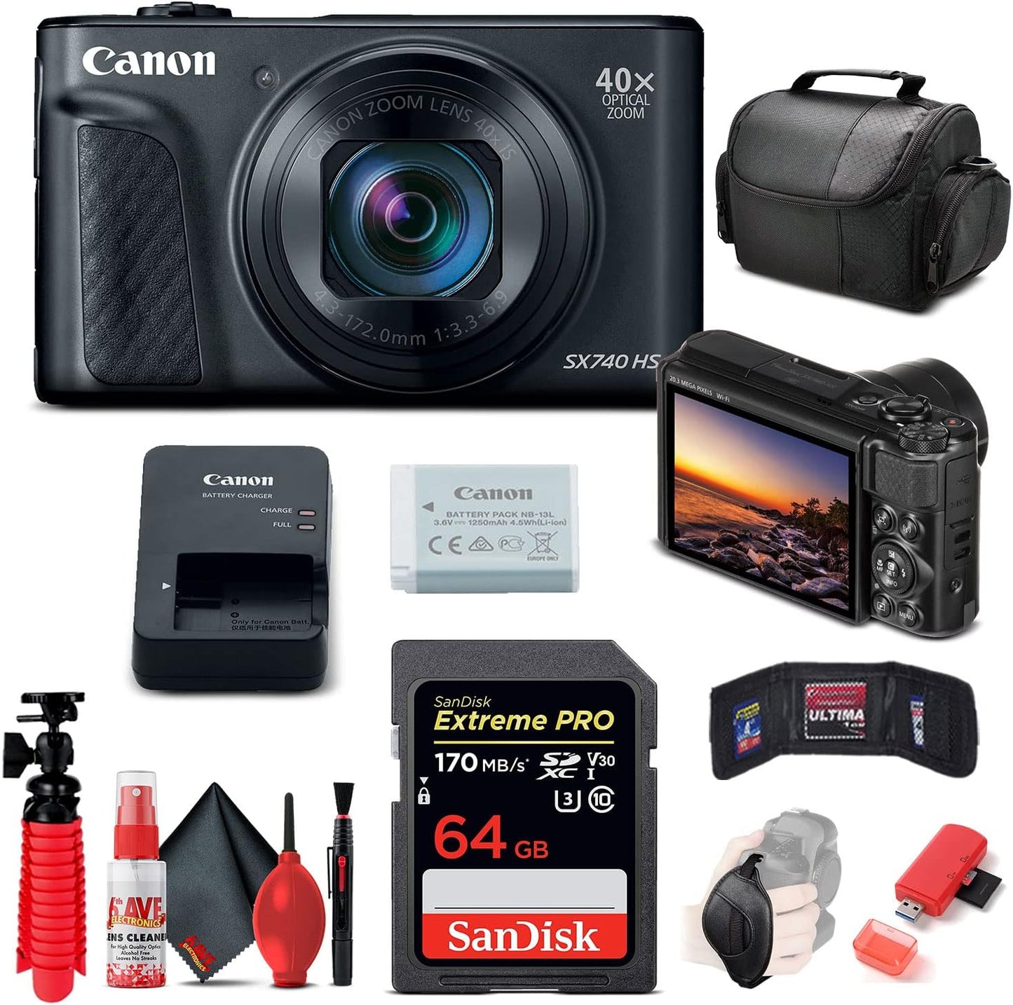 Canon 2955C001 PowerShot SX740 HS Digital Camera Bundle