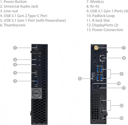 Dell 7060 Micro Desktop i5, 16GB, 512GB SSD, Windows 11 (Renewed)