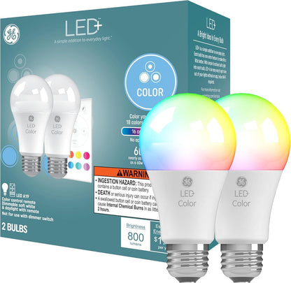 GE 93129136 LED+ Color Changing A19 Light Bulbs 2-Pack
