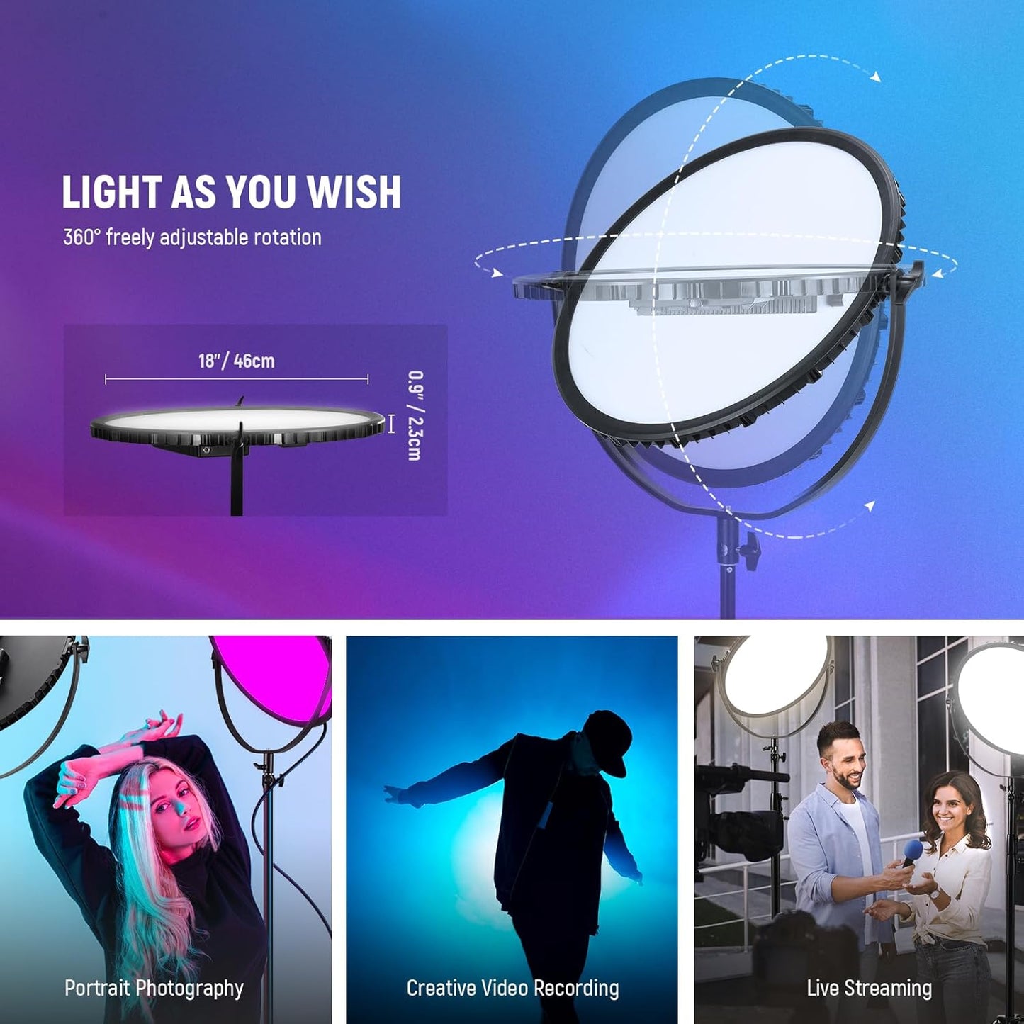 Neewer GR18C 18" RGB LED Video Light Panel