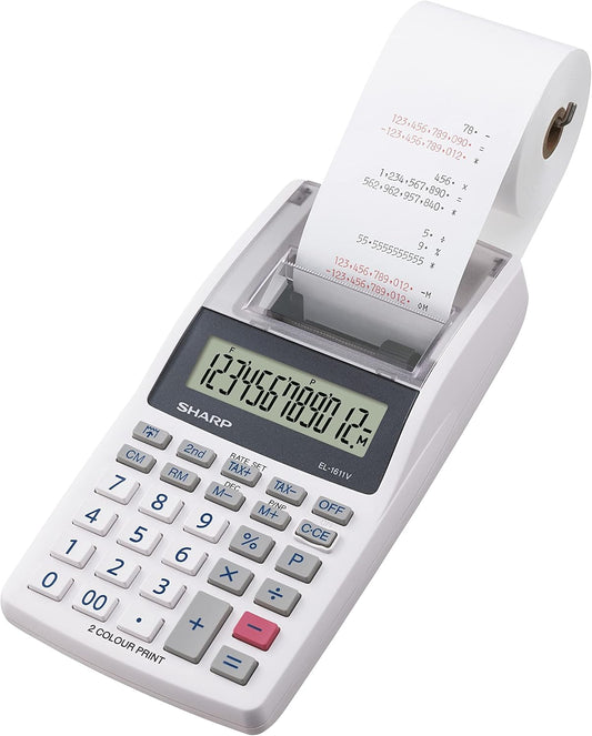 Sharp EL-1611V 12-Digit Printing Calculator - Grey