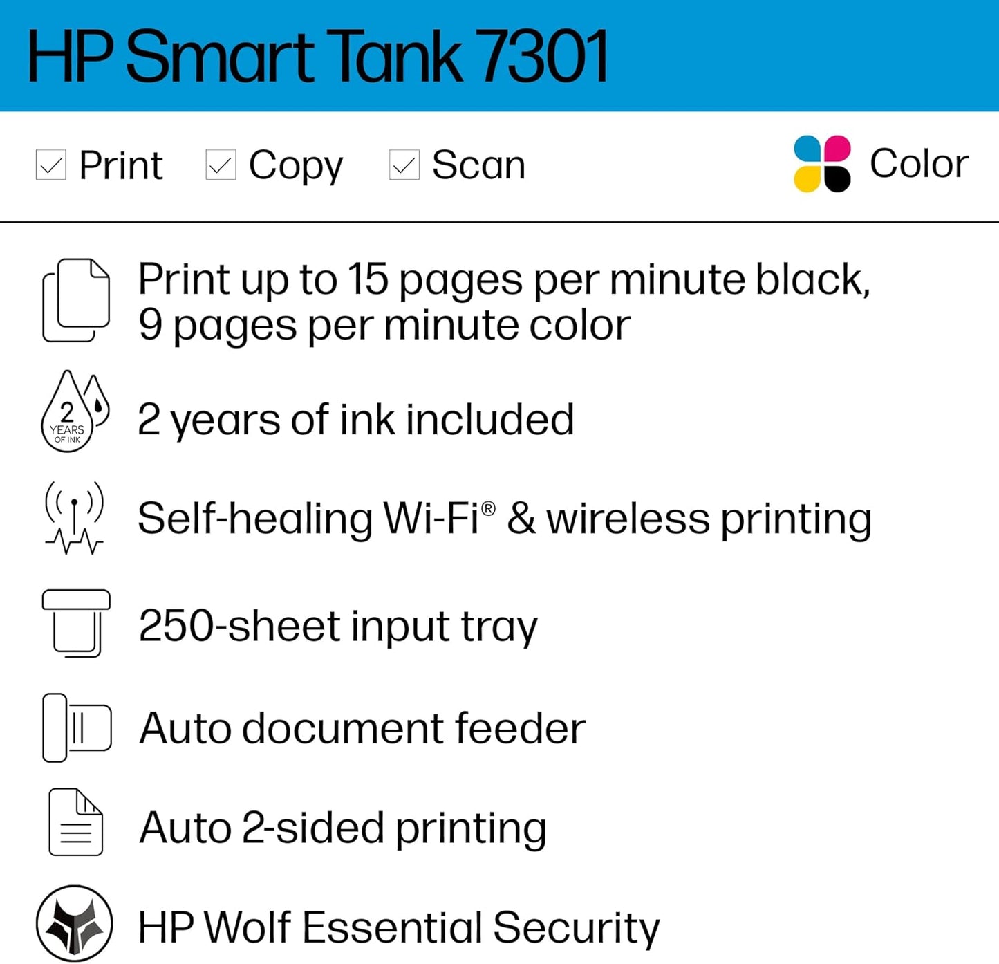 HP Smart Tank 7301 Wireless All-in-One Printer Ink Included
