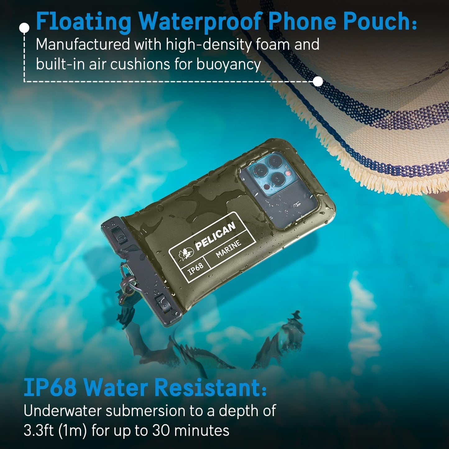Pelican PP043304 Marine Waterproof Floating Phone Pouch Olive