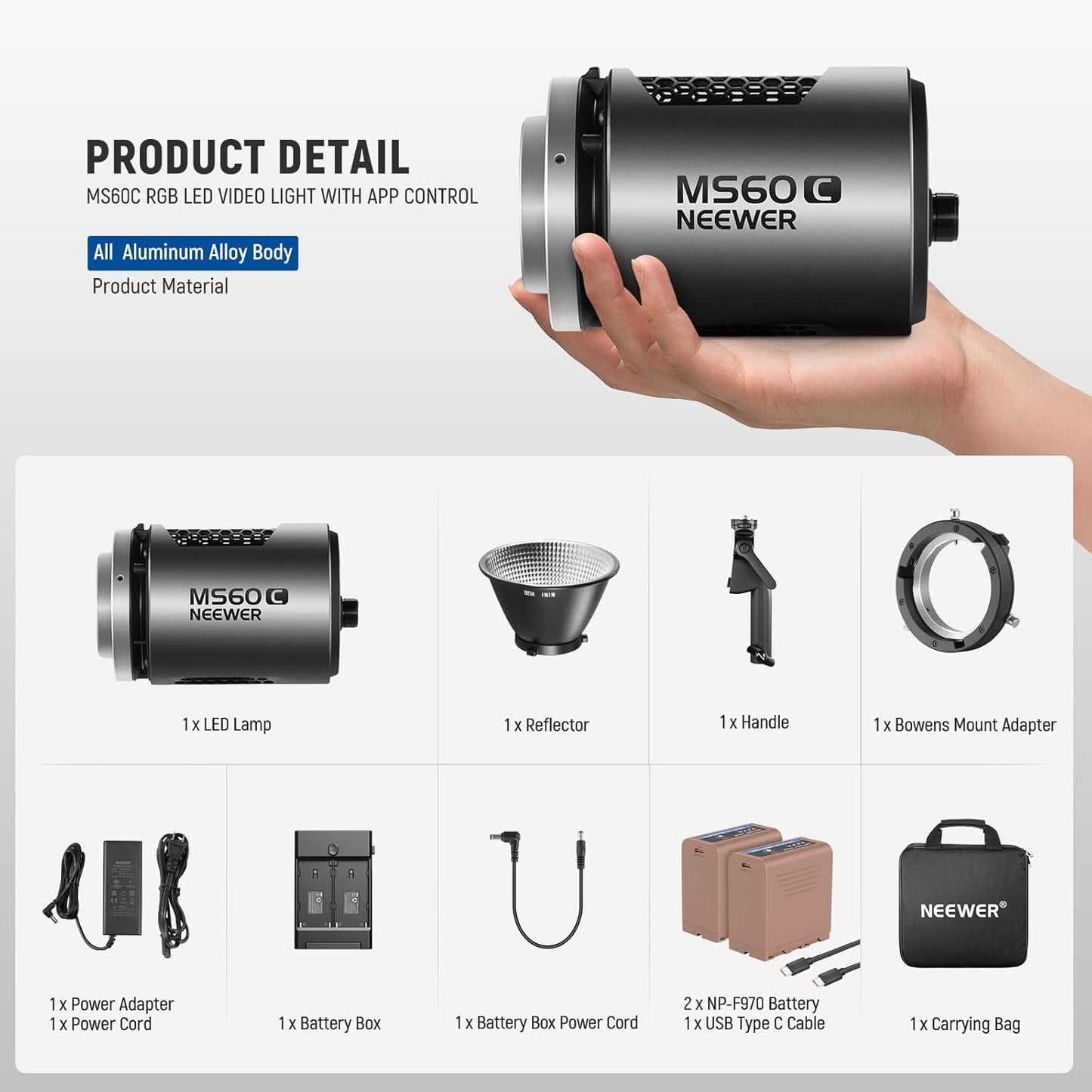 Neewer MS60C RGBWW LED Video Light Battery Kit