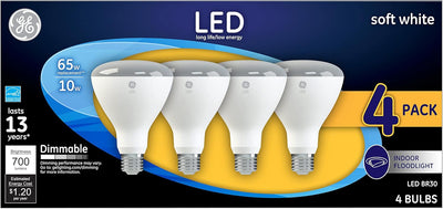 GE 40925 LED BR30 Dimmable Floodlight Bulbs 4-Pack