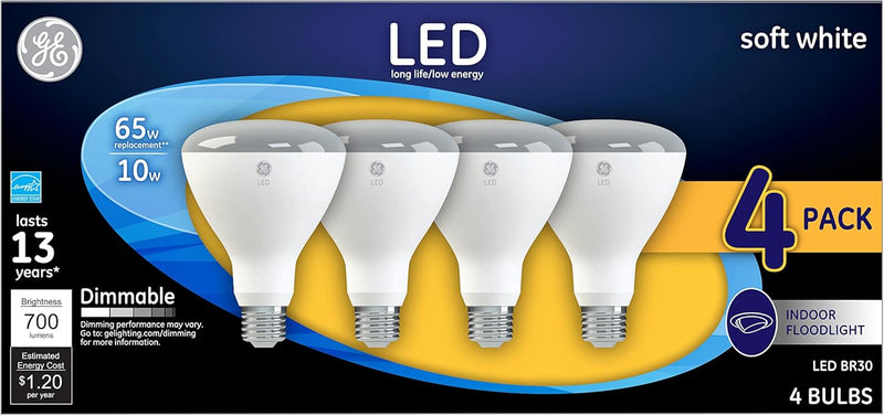 GE 40925 LED BR30 Dimmable Floodlight Bulbs 4-Pack — main product image