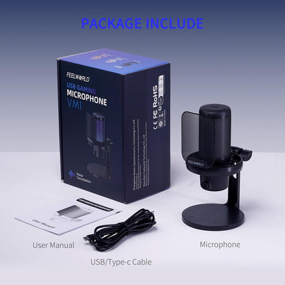 FEELWORLD VM1 Gaming Mic - USB Condenser Microphone with RGB