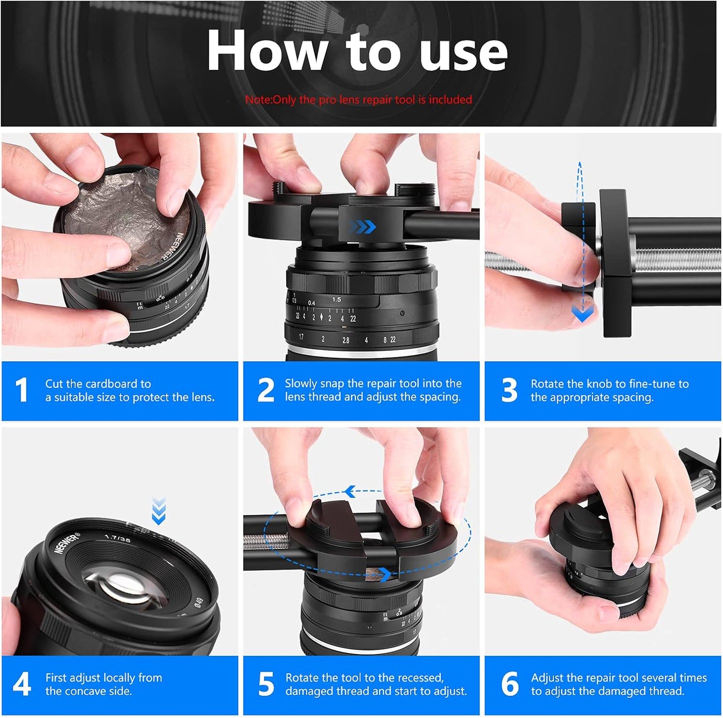 Neewer 10094973 Camera Lens Vise Repair Tool 27-130mm