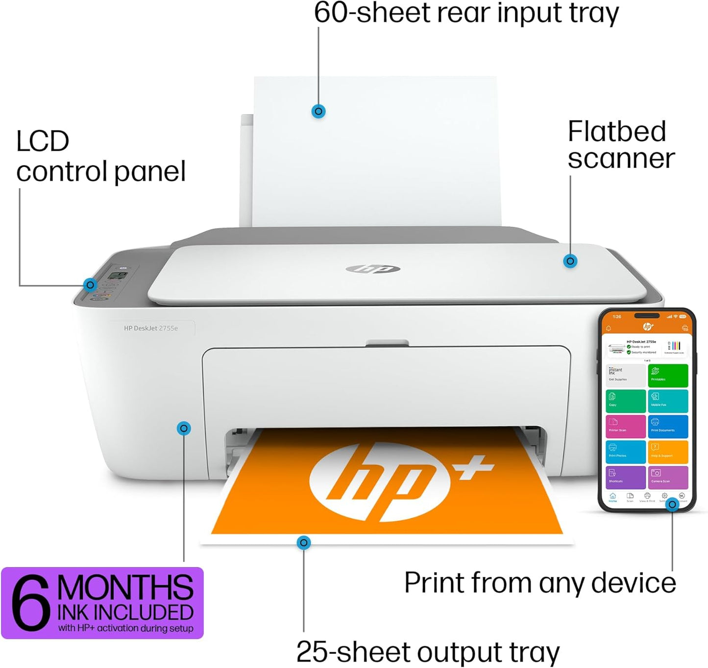 HP DJ 2755e DeskJet Printer: Wireless, Color, Instant Ink