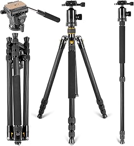 Neewer 90090056 66" Carbon Fiber Tripod with Fluid Head