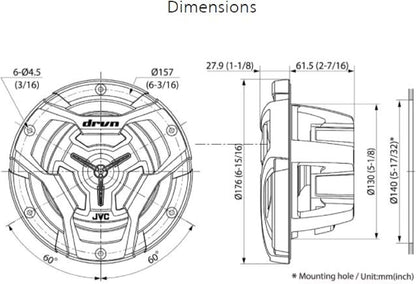JVC CS-DR6200M 6.5" 2-Way Marine Speakers Black
