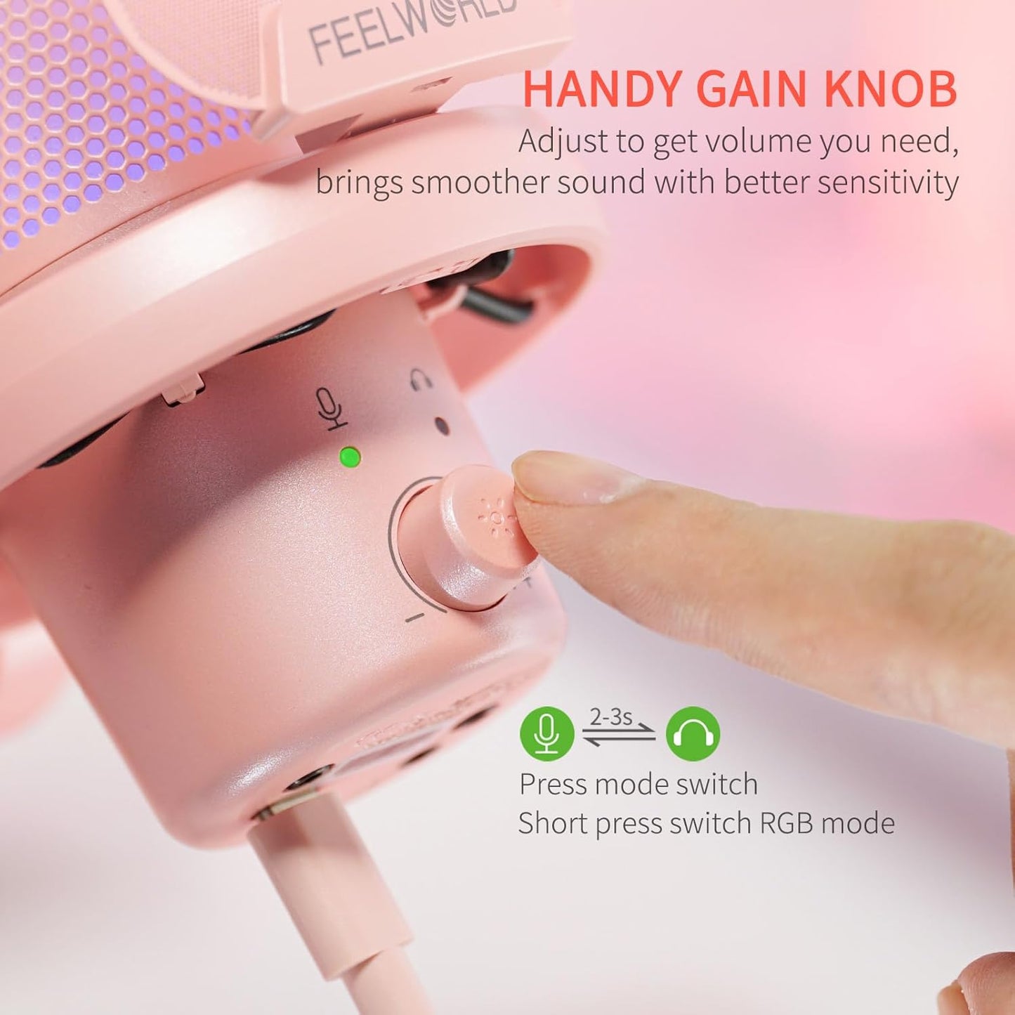 FEELWORLD VM1-AS-P-OF-EU Pink Gaming USB Microphone