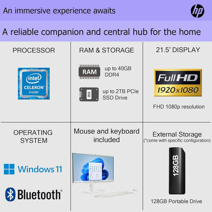 HP 00DG All-in-One PC: Celeron, 40GB RAM, 1TB SSD, Win 11 Pro