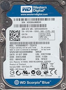 Western Digital WD5000BEVT-75ZAT0 500GB SATA 2.5" Hard Drive