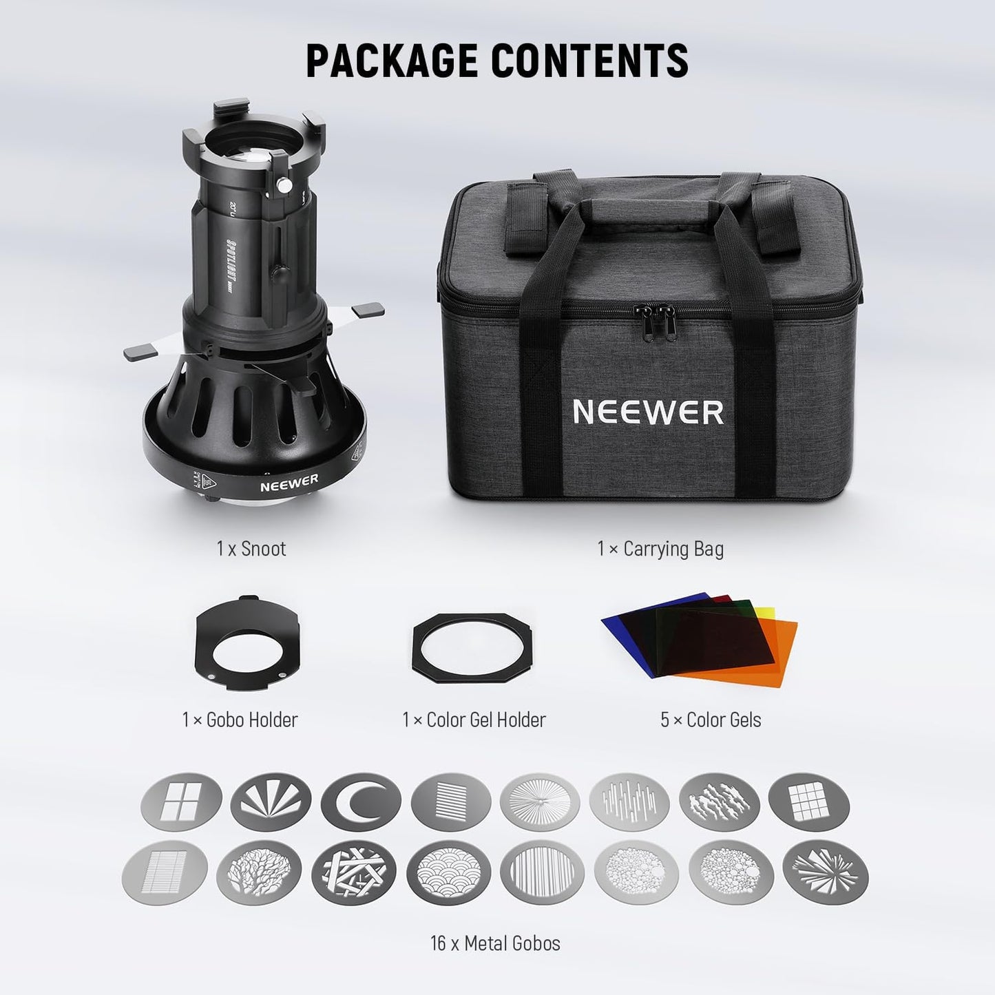 Neewer 90100759 Spotlight Snoot Kit with Gobos & Gels
