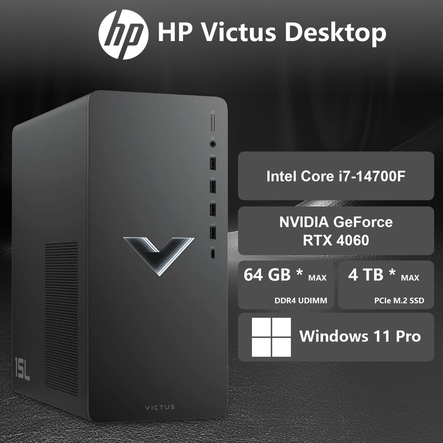 HP Victus 15L i7 RTX 4060 Gaming Desktop Bundle