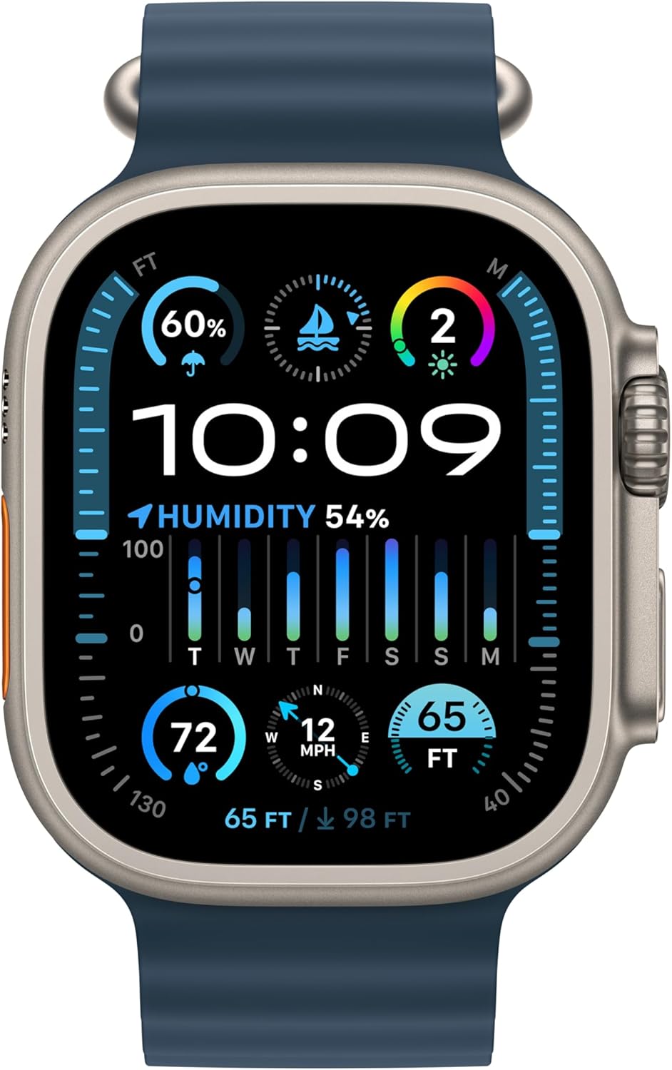 Apple MREG3LL/A Watch Ultra 2: 49mm GPS + Cellular, Titanium Case, Blue Ocean Band