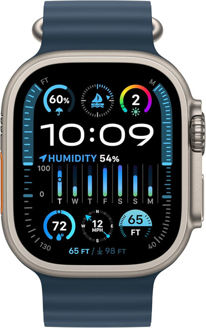 Apple MREG3LL/A Watch Ultra 2: 49mm GPS + Cellular, Titanium Case, Blue Ocean Band