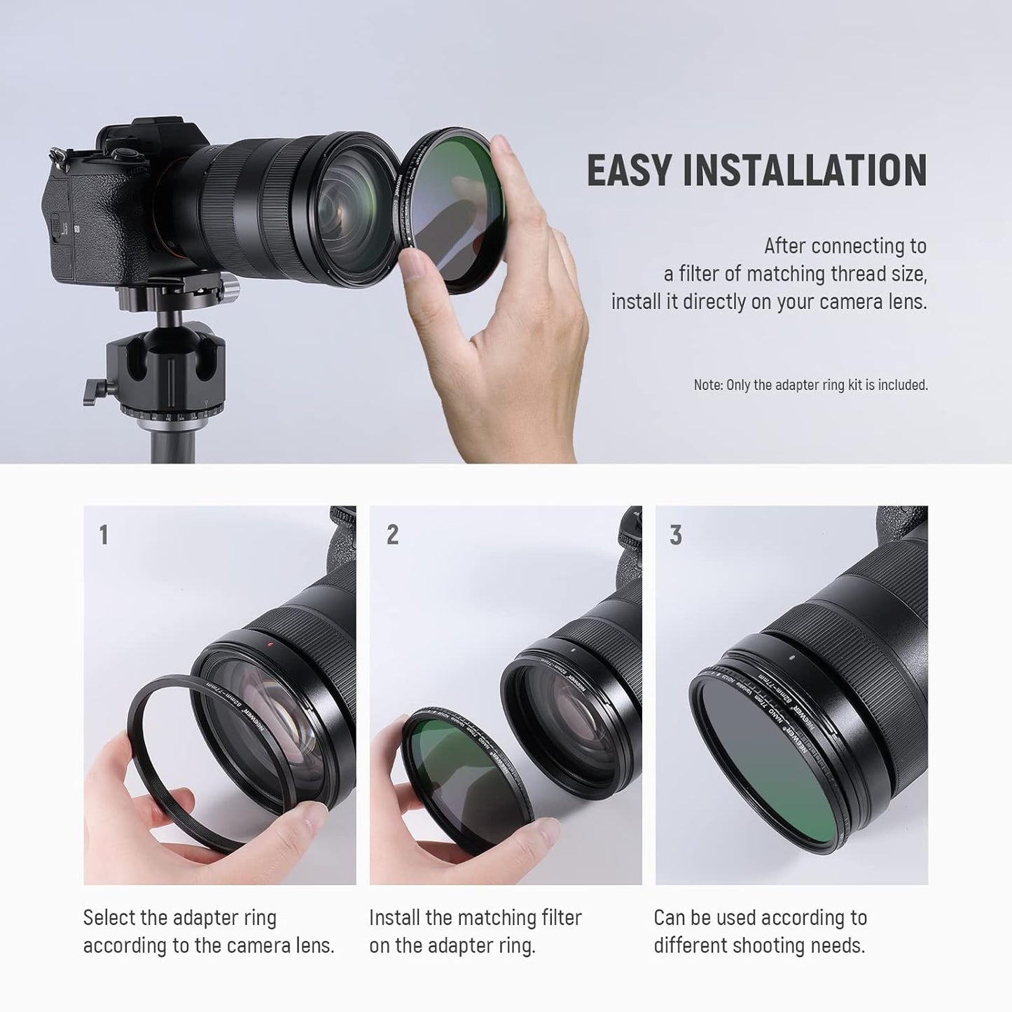 Neewer 90084559 20 Pcs Lens Filter Adapter Ring Kit