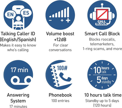 Panasonic KX-TGU432B Cordless Phone Easy-to-Use Big Buttons