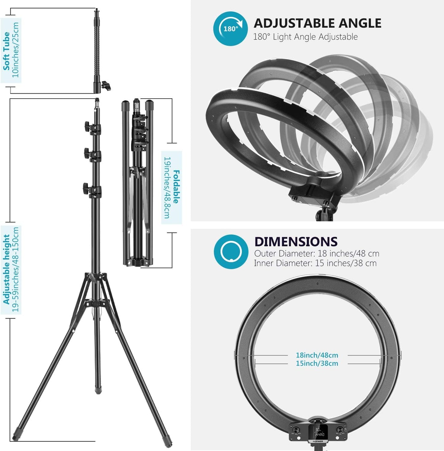 Neewer 18" RGB Ring Light with Stand Dimmable LED