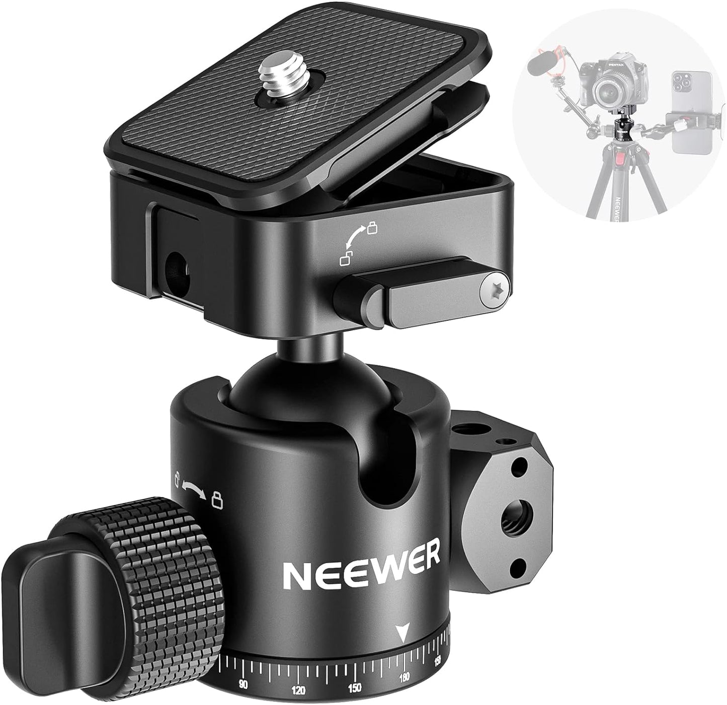 Neewer GM12 Ball Head - Arca Slot, 360° Pan, 13.2lb Load