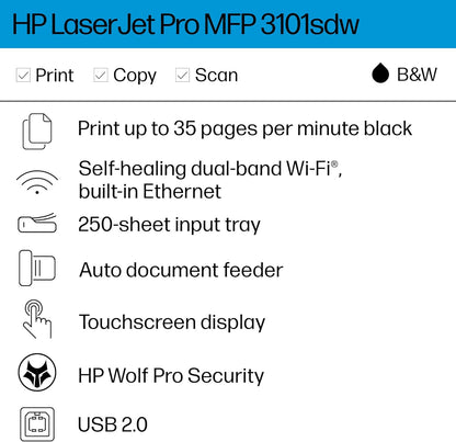 HP 9D2X4F#BGJ LaserJet Pro MFP 3101sdw Wireless Printer