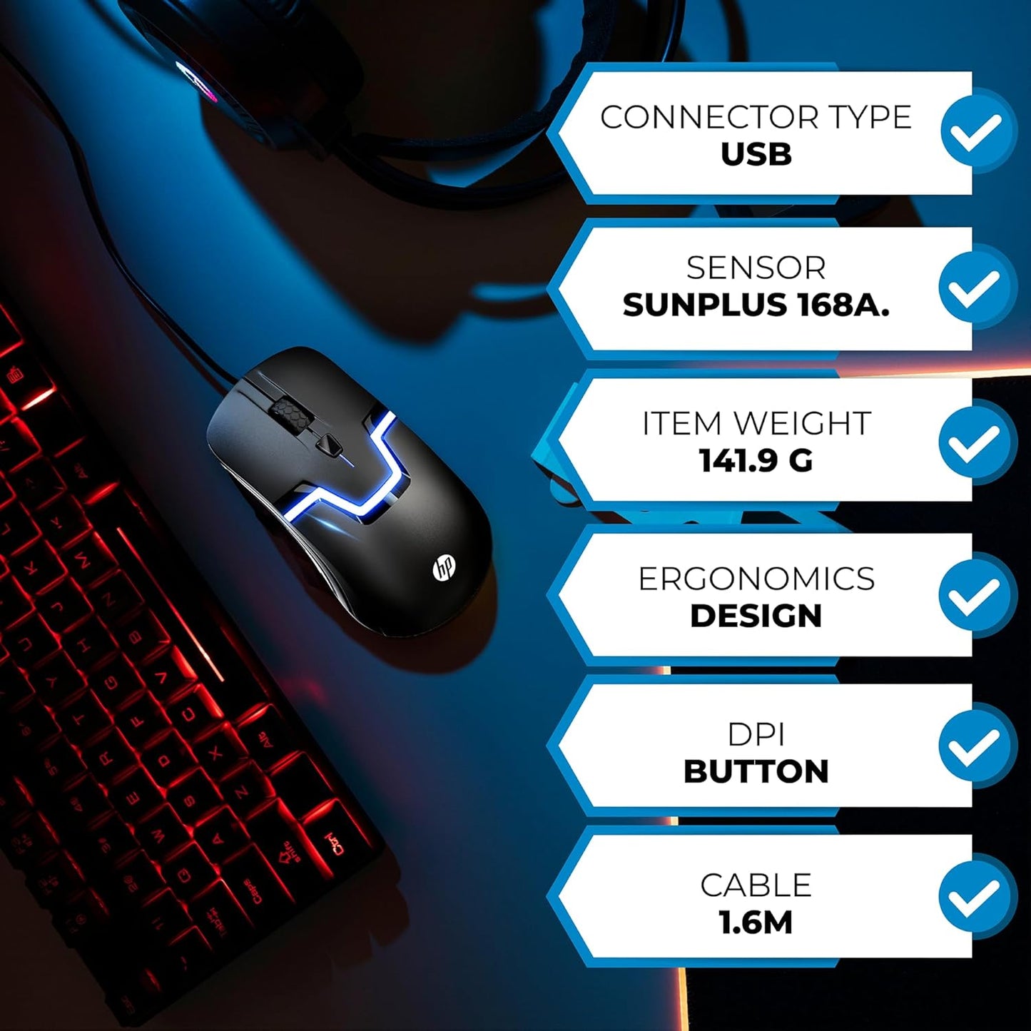 HP M160 Wired RGB Gaming Mouse Optical Sensor