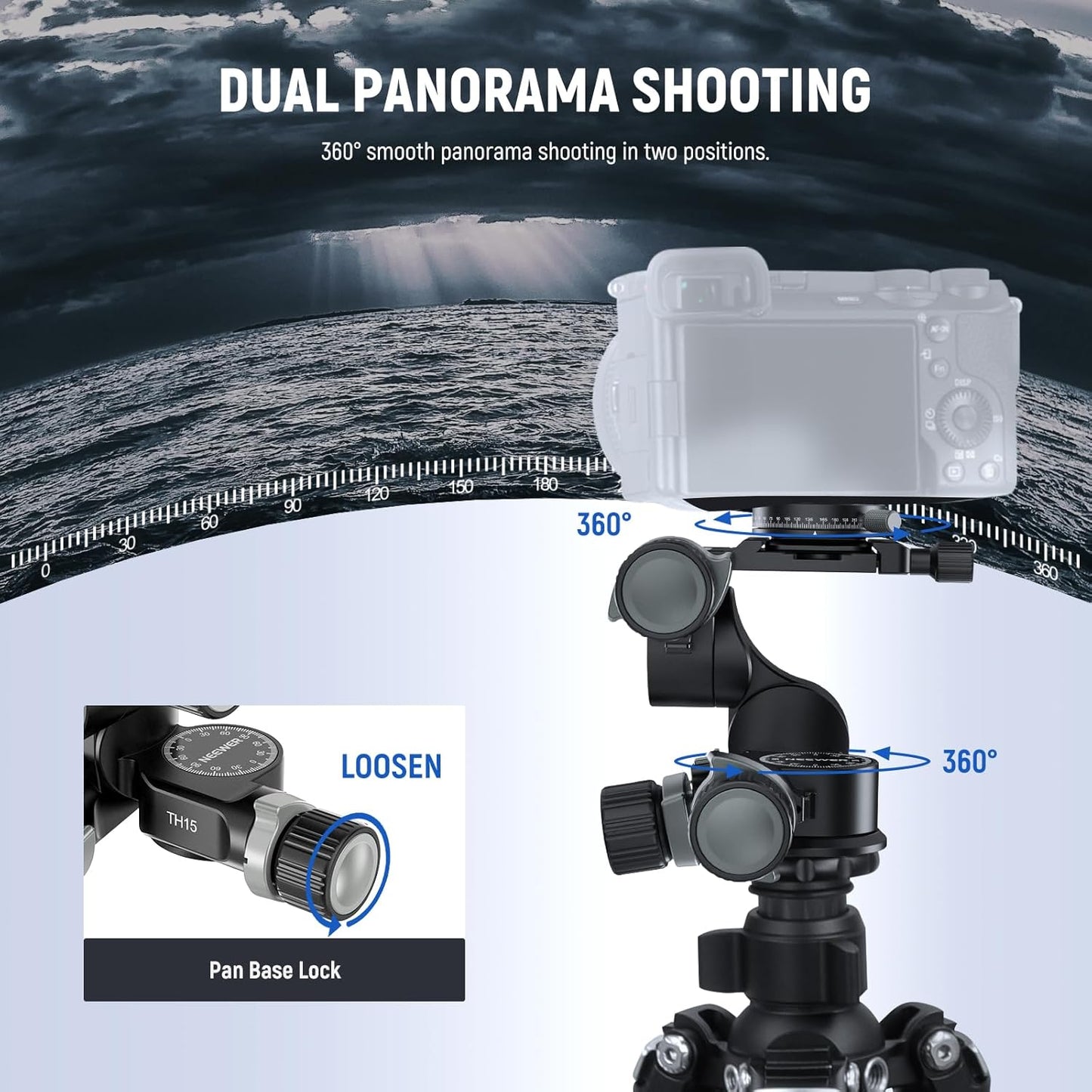 Neewer TH15 3-Way Geared Tripod Head Panoramic