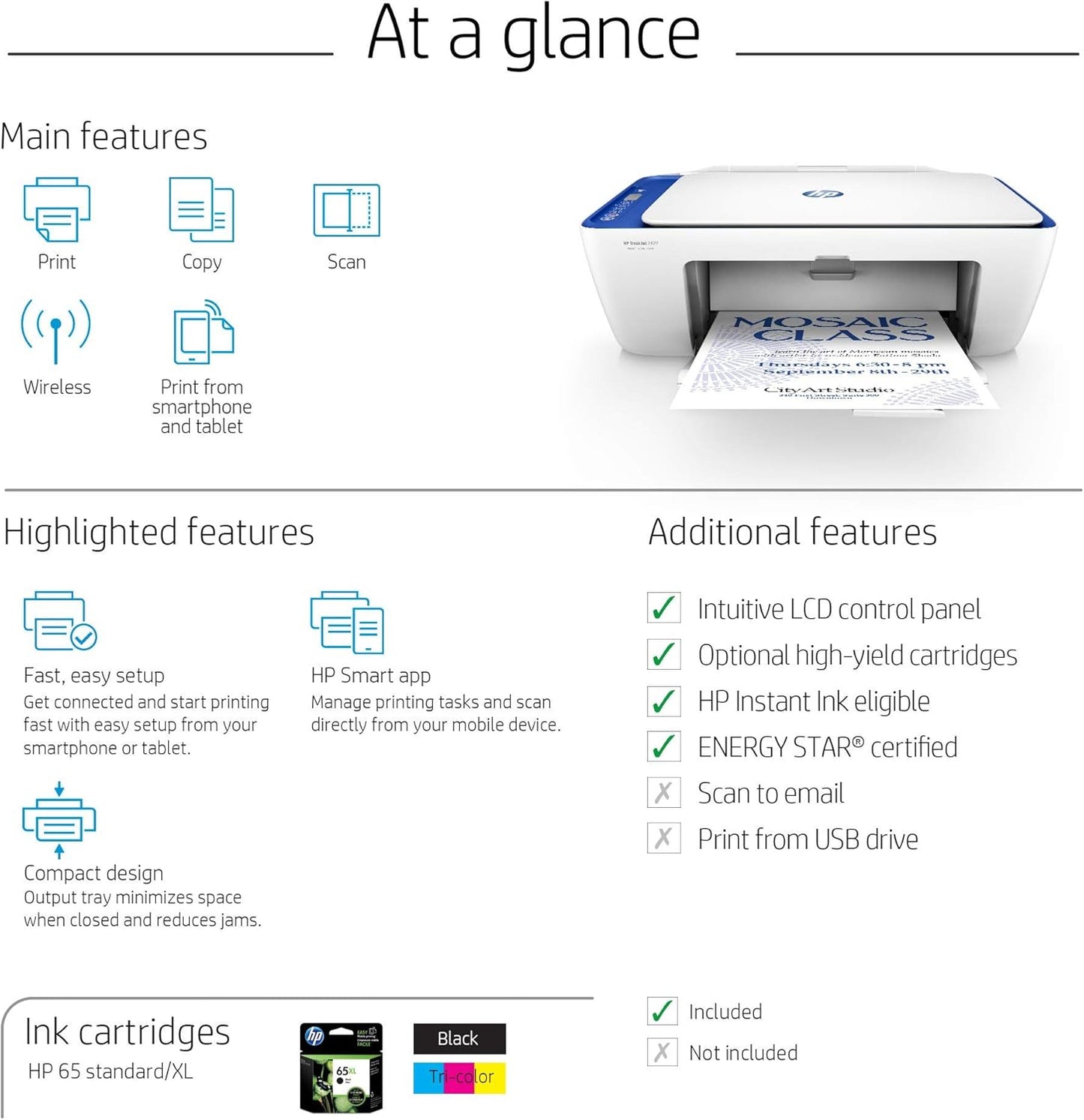 HP 2622-V1N07A DeskJet Wireless All-in-One Printer Renewed