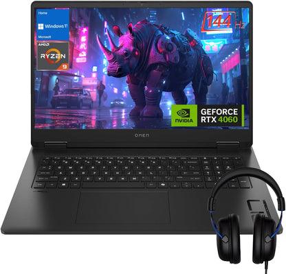 HP OMEN TPN-Q299 17.3" 144Hz Ryzen 9 RTX 4060 AI Gaming Laptop Bundle