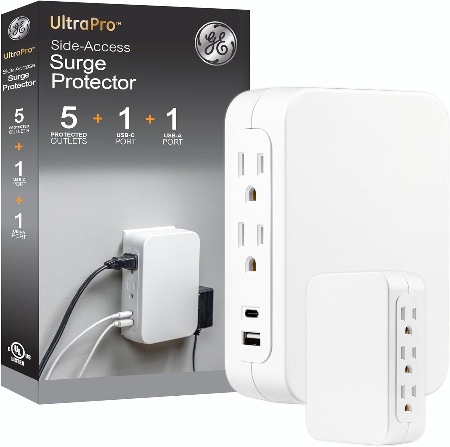 GE UltraPro 5-Outlet Extender USB Wall Tap Surge Protector