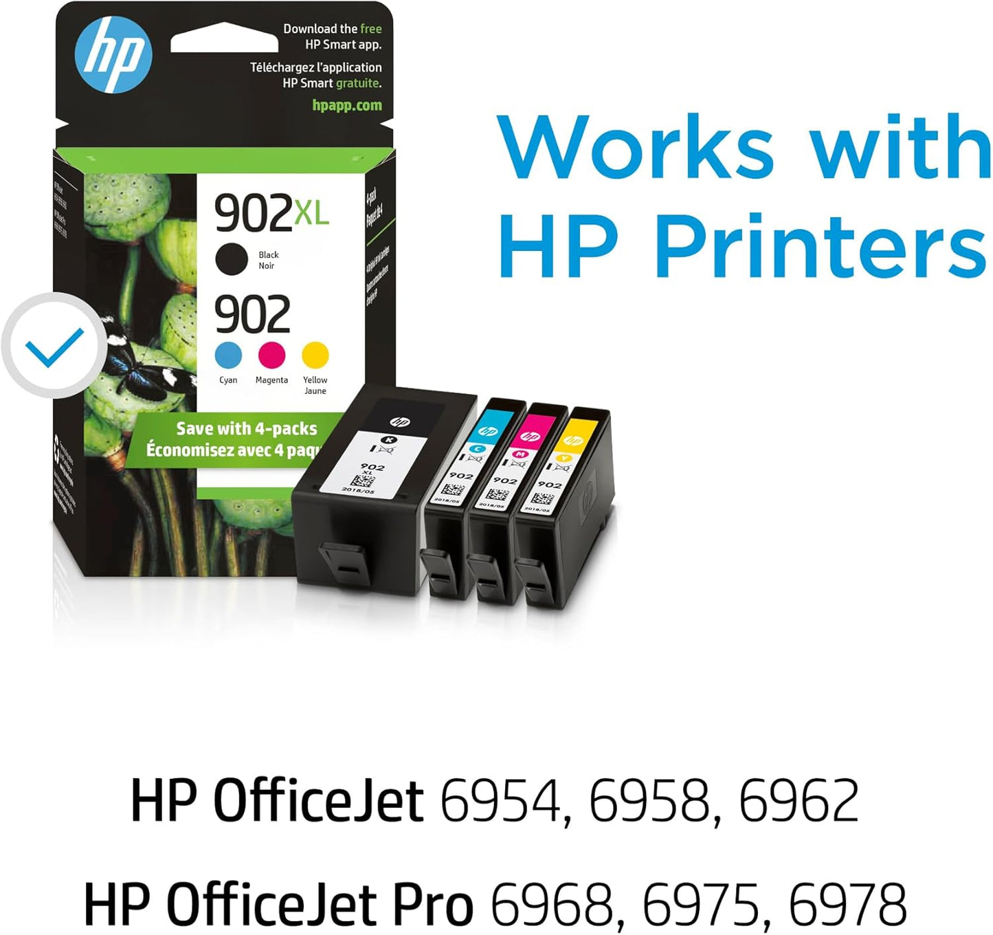 HP 902 Ink Cartridge Combo Pack: Black, Cyan, Magenta, Yellow