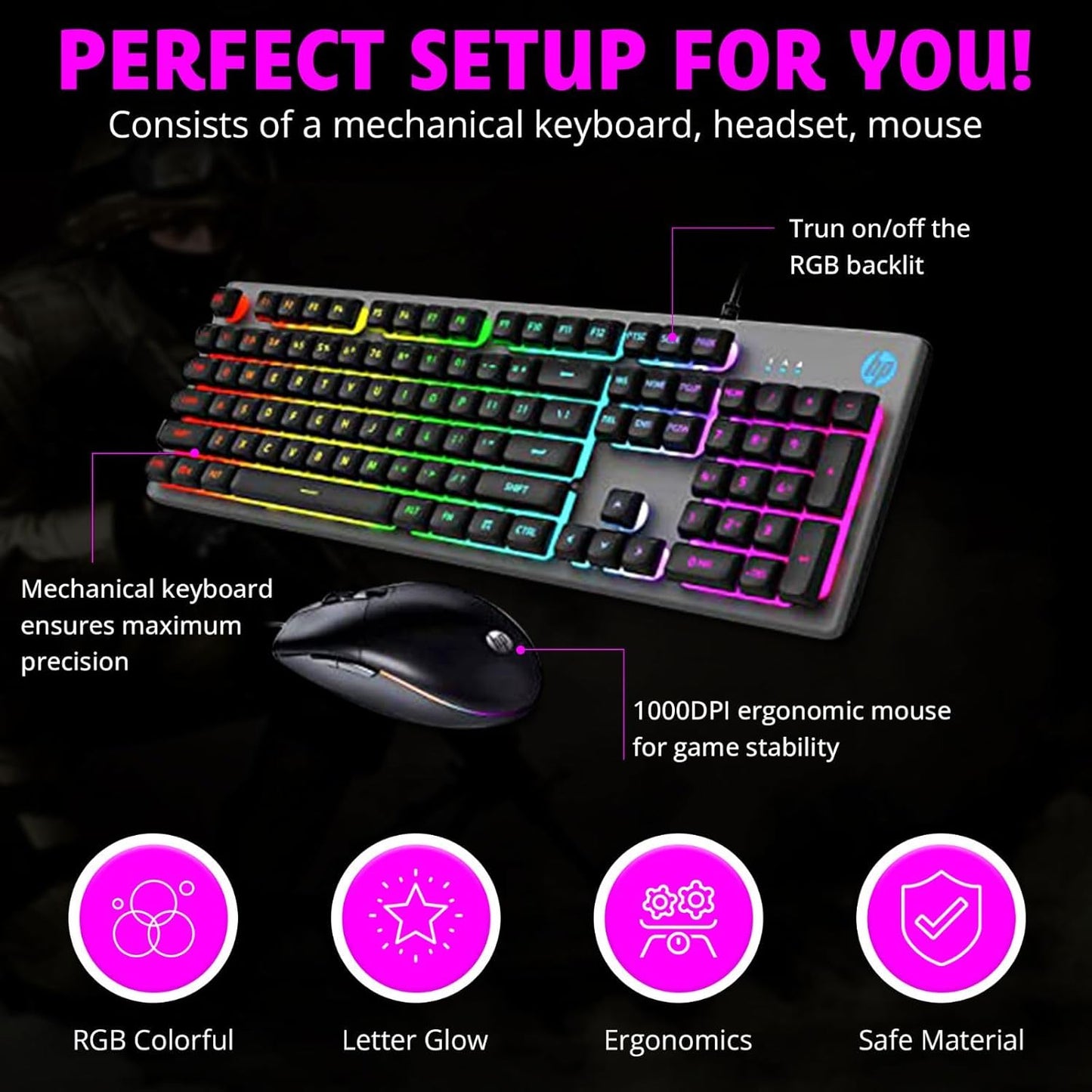 HP Gaming Keyboard Mouse Combo RGB Backlit Bundle