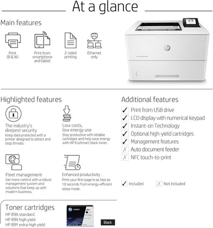 HP M507dn LaserJet Enterprise Printer - Monochrome, Duplex, Ethernet