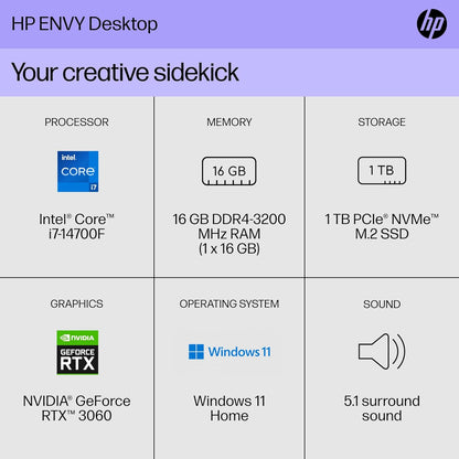 HP 9H1L4AA#ABA Envy Desktop PC i7 RTX 3060, 16GB, 1TB SSD