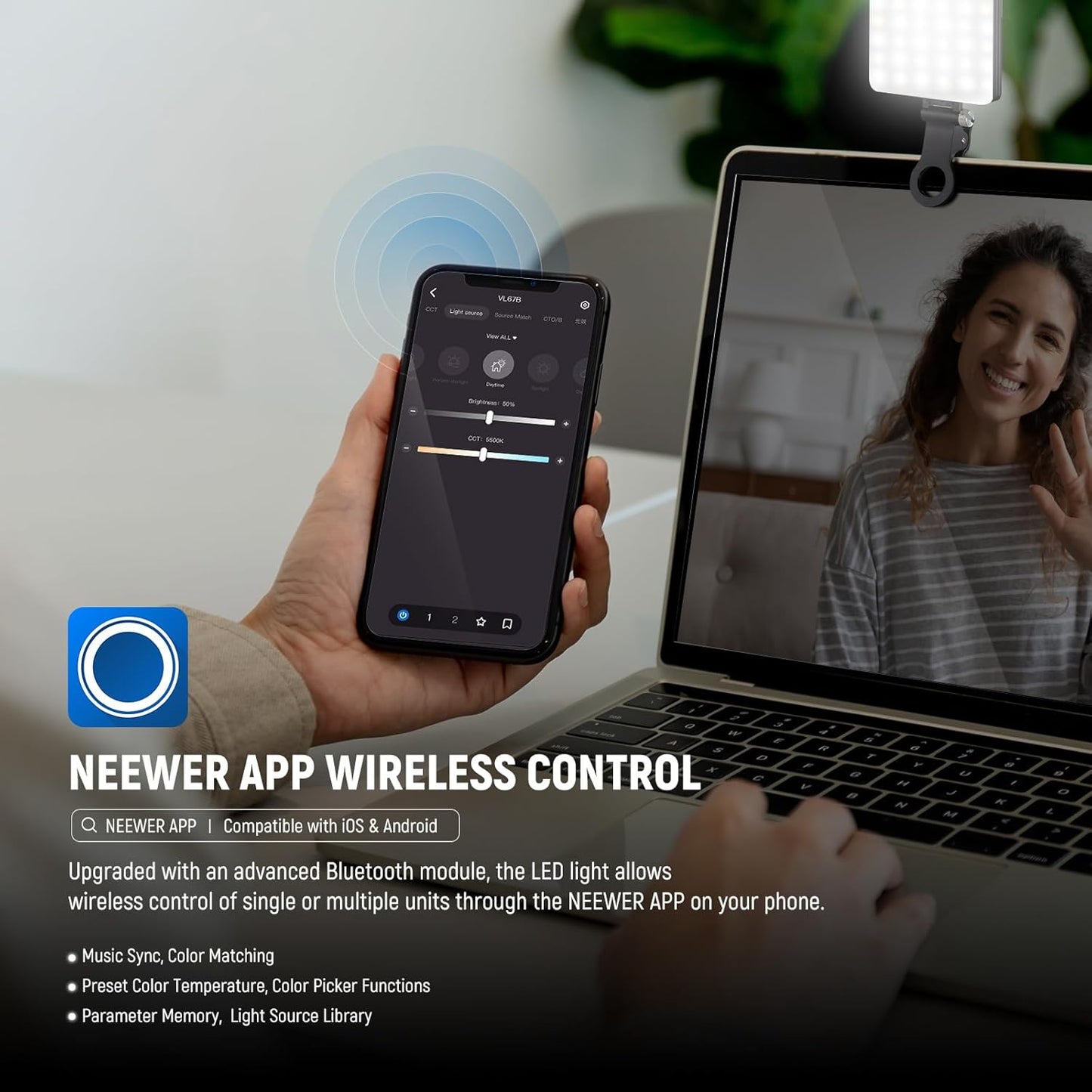 Neewer 10104980 VL67B Phone Selfie Light with APP Control