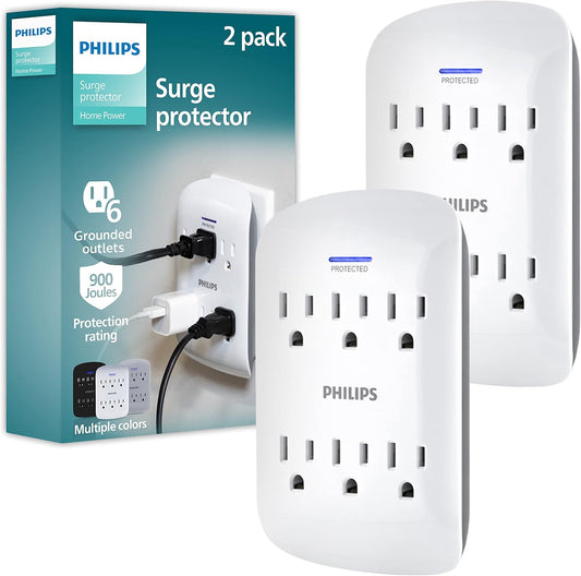 Philips SPP3466WA/37 Surge Protector, 6 Outlet - 2 Pack