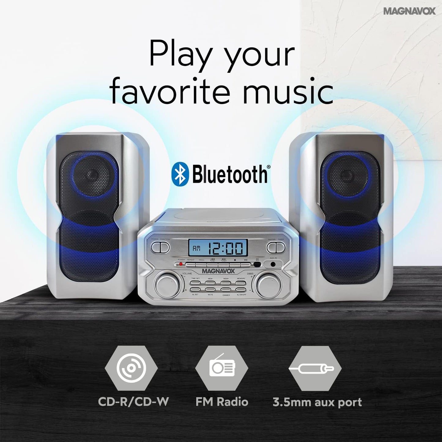 Magnavox MM435M-SL CD Shelf System - Bluetooth & FM Radio