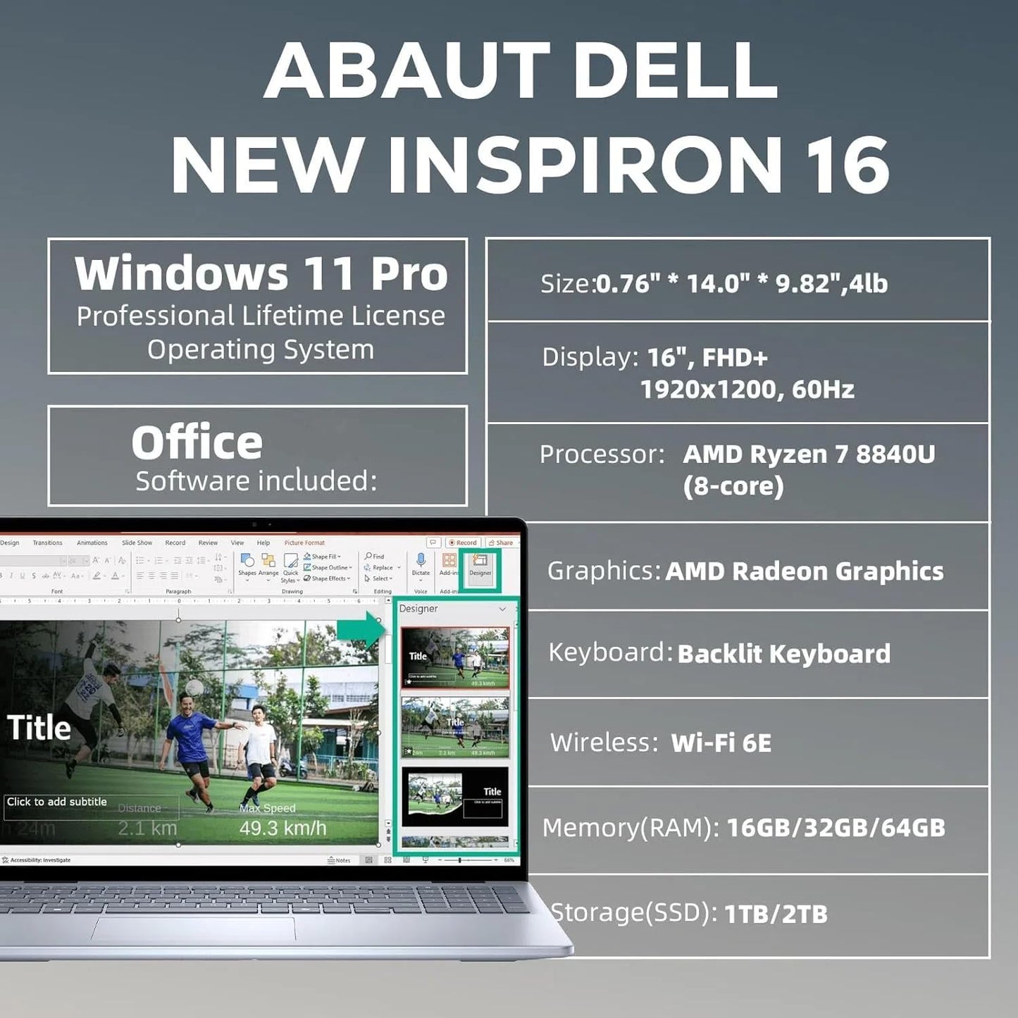 Dell Dell Inspiron 16 Laptop Ryzen Microsoft Office
