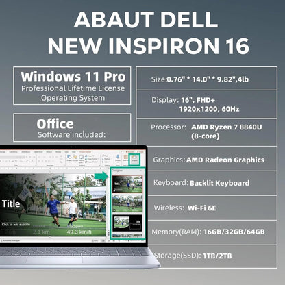 Dell Dell Inspiron 16 Laptop Ryzen Microsoft Office