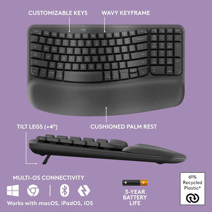 Logitech MK670 Wave Keys Ergonomic Keyboard Mouse Combo Graphite