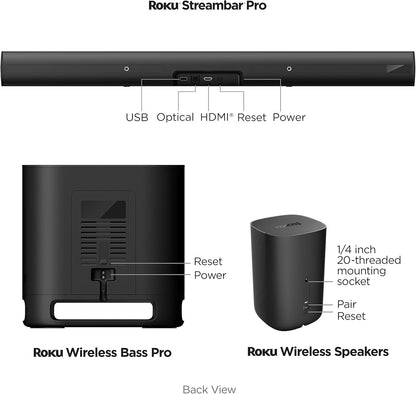 Roku Streambar Pro Surround Sound Set (Renewed)