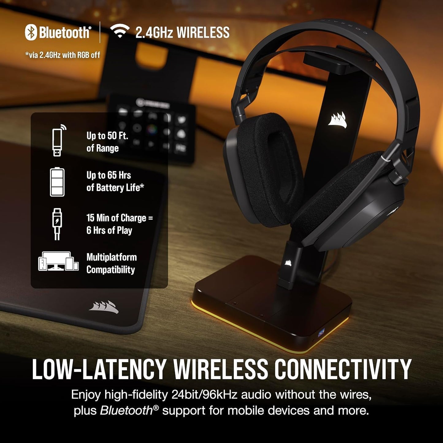 Corsair HS80 MAX Wireless Bluetooth Gaming Headset Steel Gray Renewed