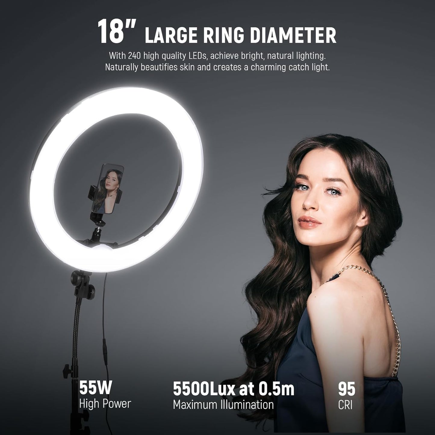Neewer RL-18 18" LED Ring Light Kit with Stand & Filters