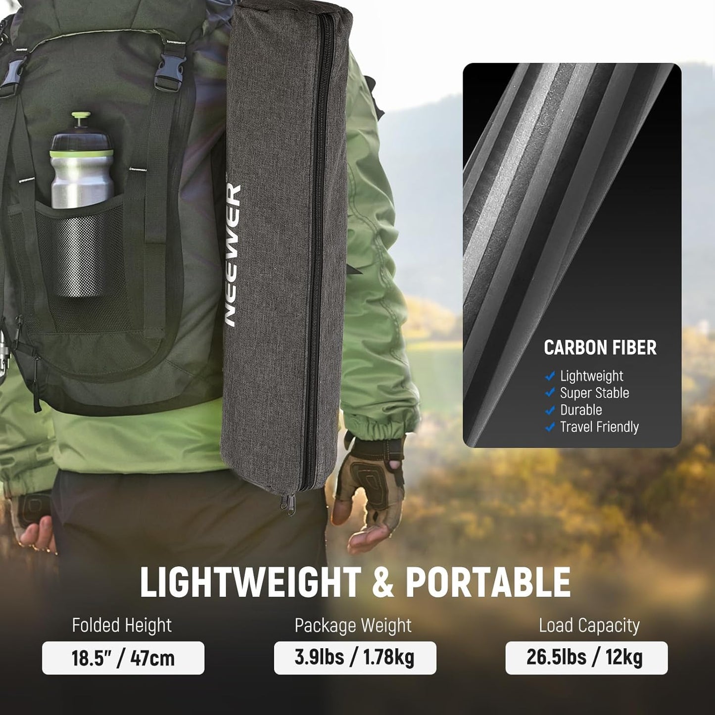 Neewer 10081590@@##1 66" Carbon Fiber Camera Tripod