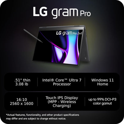 LG 16T90SP-G.AAB5U1 gram Pro 16" 2in1 Laptop Intel Core Ultra 7