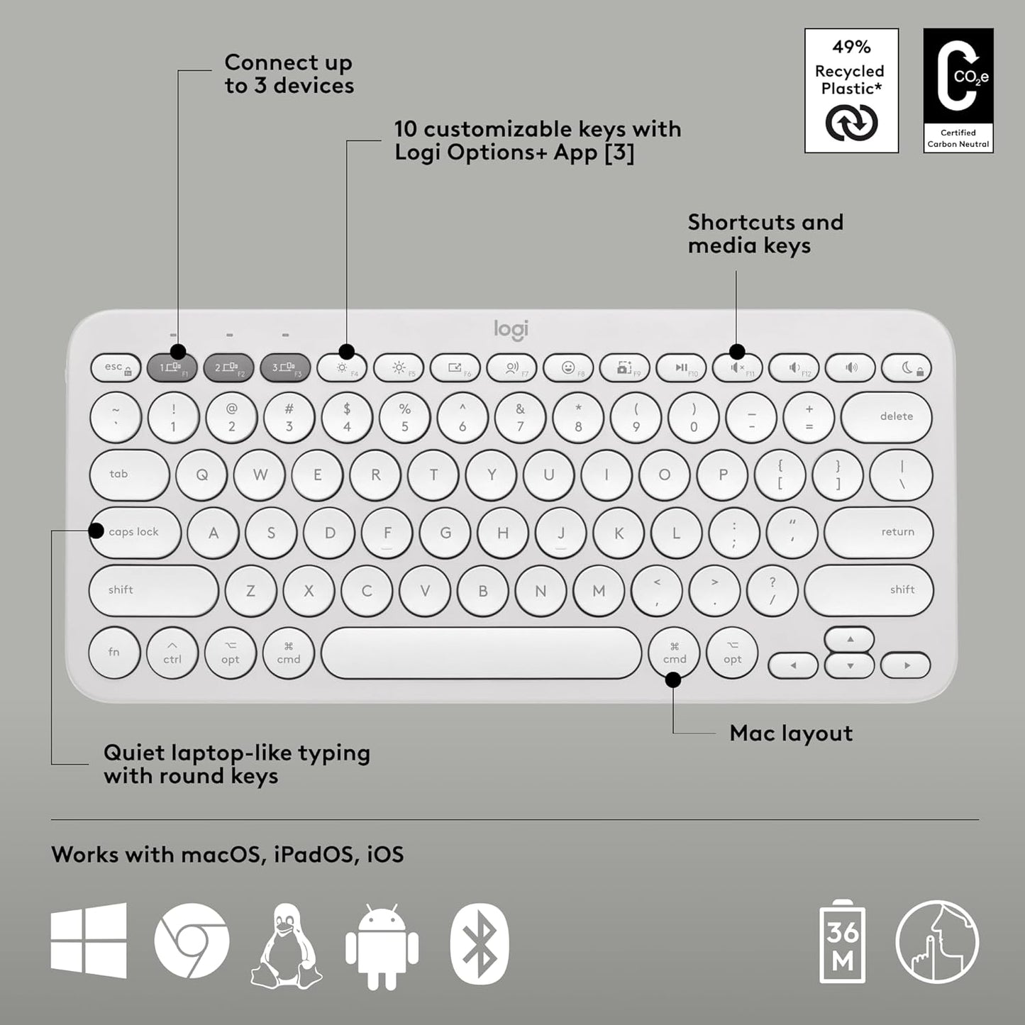 Logitech 920-012201 Pebble 2 Combo Mac Wireless Keyboard Mouse