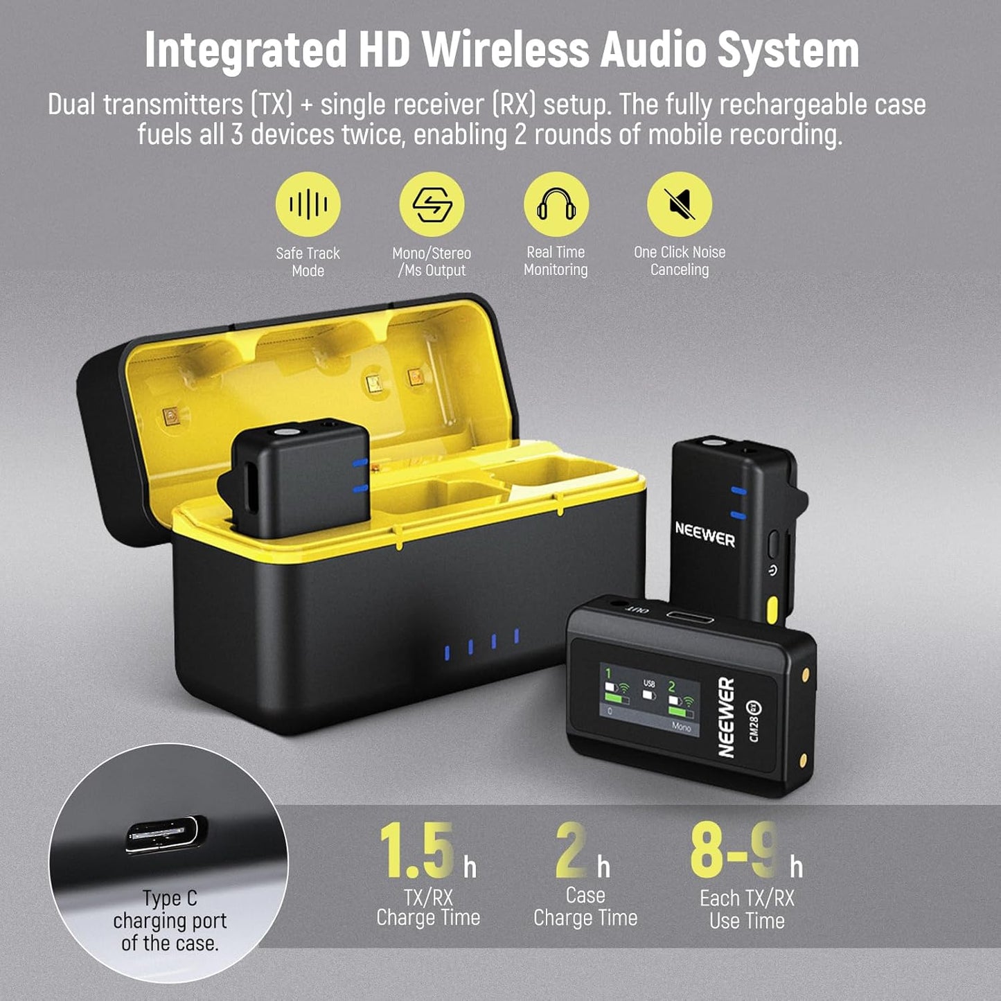 Neewer CM28 Dual Wireless Lavalier Microphone System with Charging Case