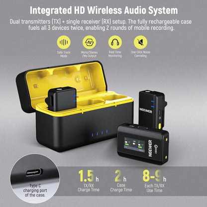 Neewer CM28 Dual Wireless Lavalier Microphone System with Charging Case